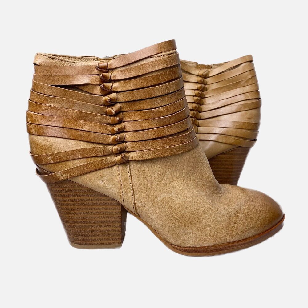 Tan Ankle Boots with Strappy Design
